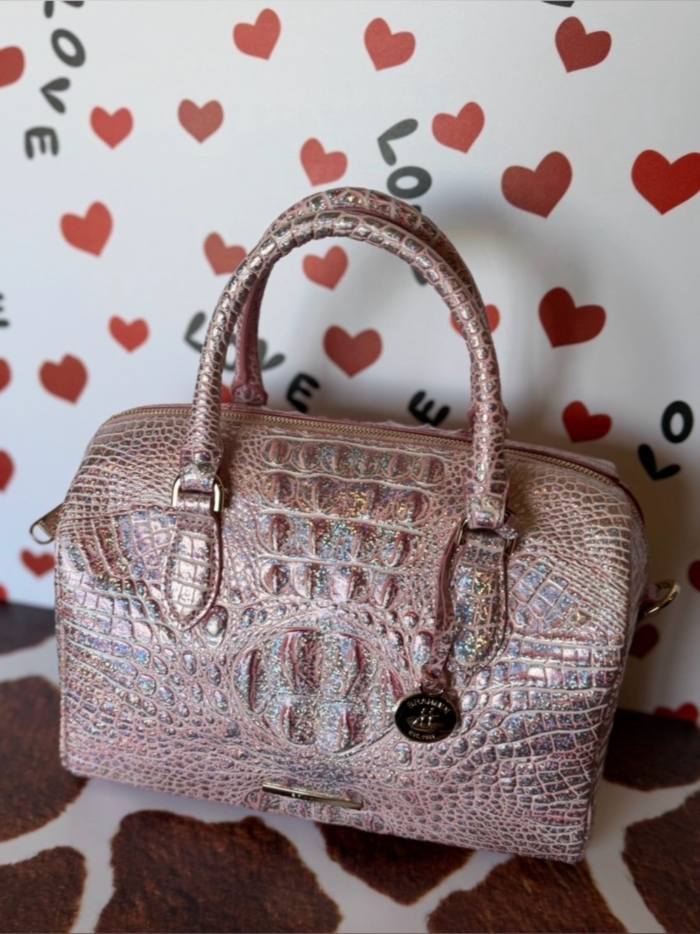 Brahmin Pixie Dust Stacy Satchel Limited Edition Pink Sparkle EUC FIRM - Picture 5 of 16